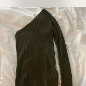 Polo Ralph Lauren One-Shoulder Ribbed Top in Olive Green